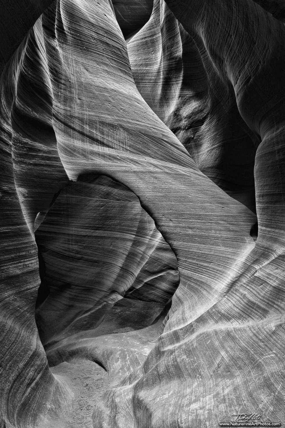 Black and White Photo of Arch in Antelope Canyon