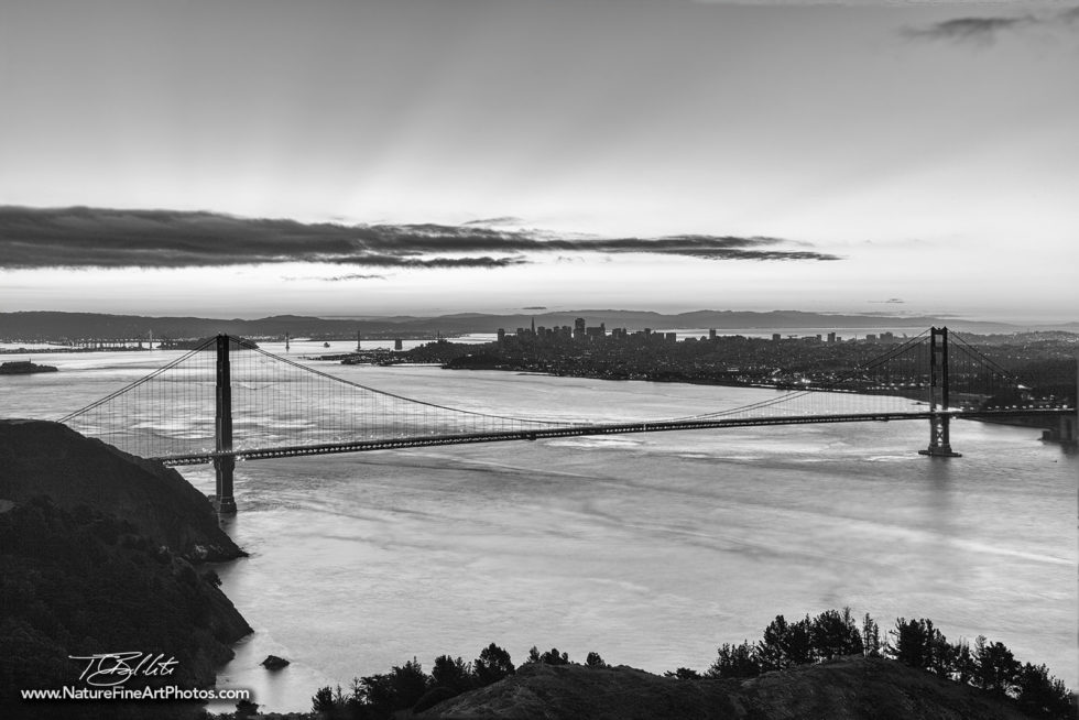 black and white photo of the golden gate bridge